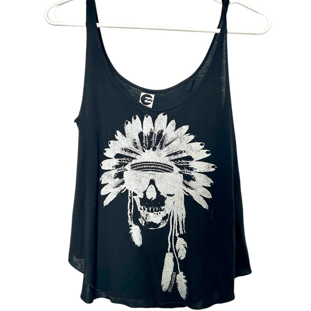 Billabong Black Tank with Skull and Feather Design